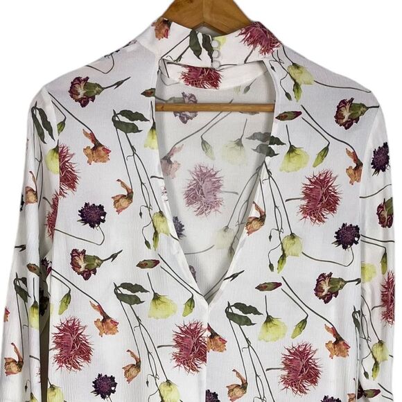 & Other Stories Deep V Open Back Floral Print Long Sleeves Mini Dress Size 6 NEW - Picture 8 of 13